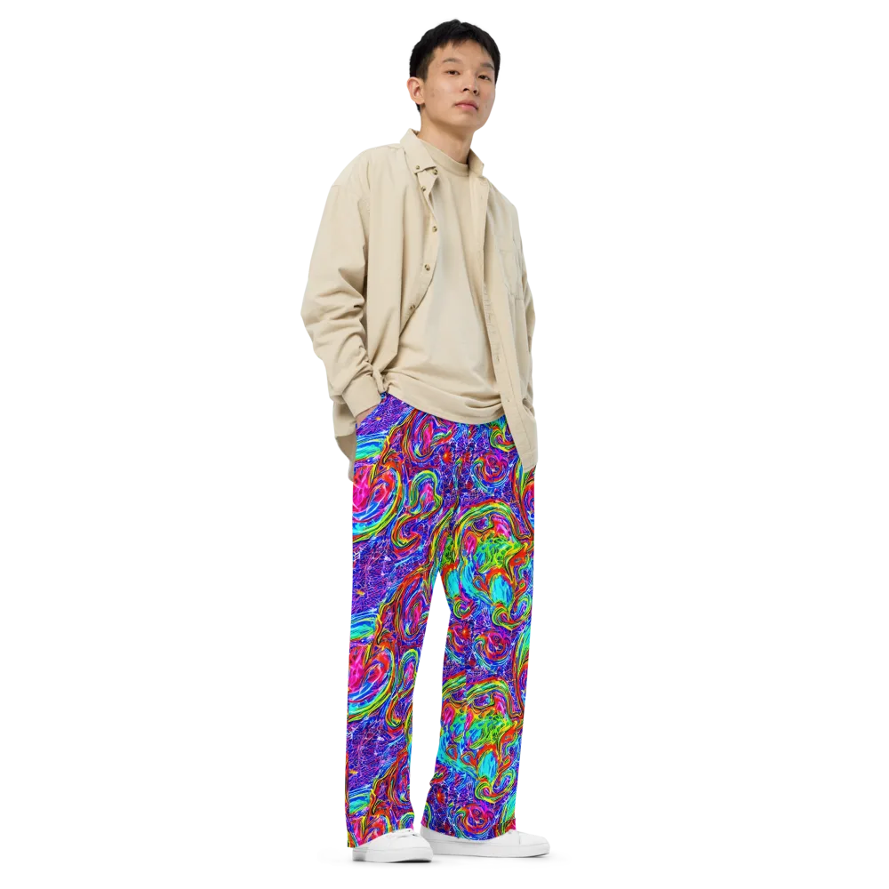 Cobalt Marbling on Wide-Leg Pants — Right Front