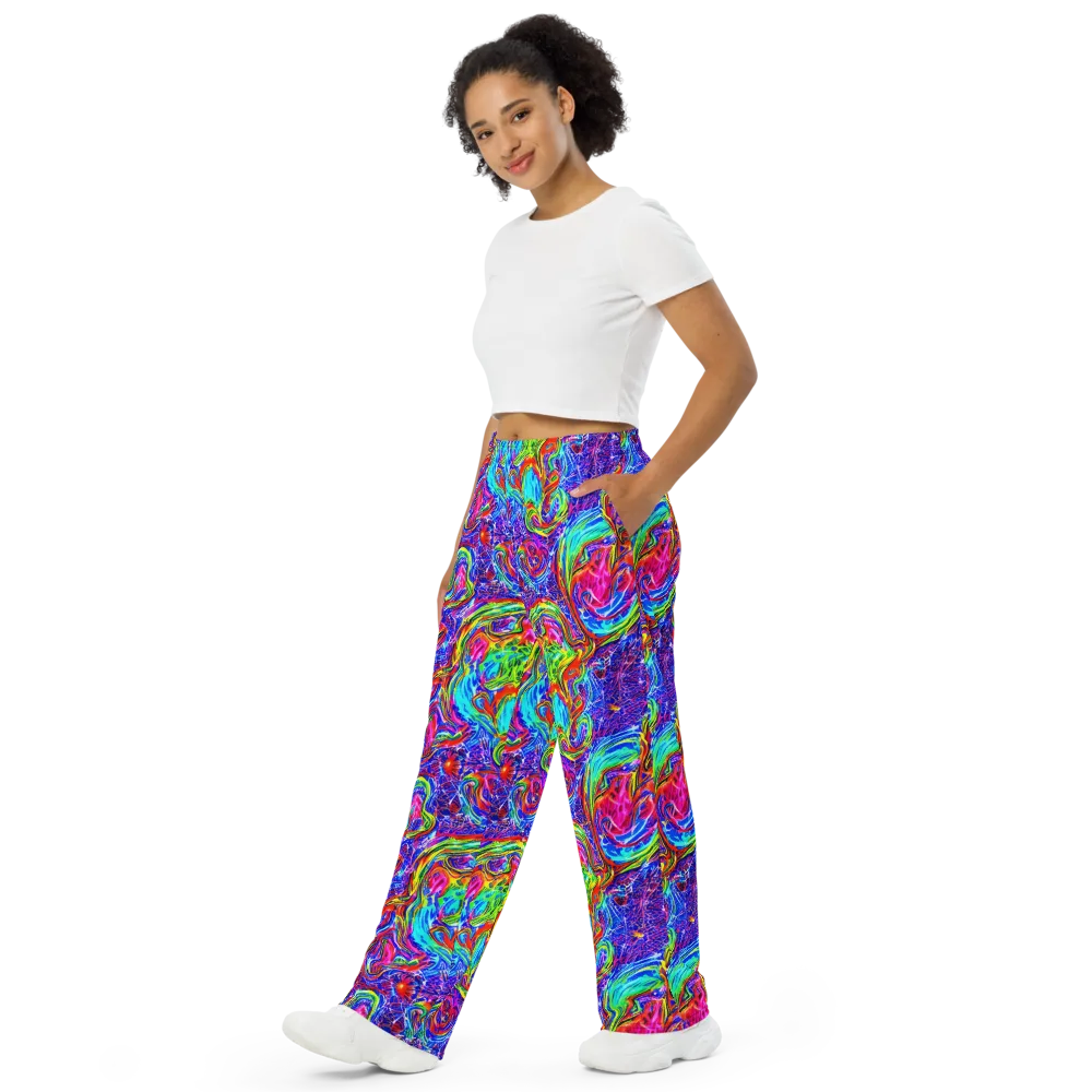 Cobalt Marbling on Wide-Leg Pants — Left Front