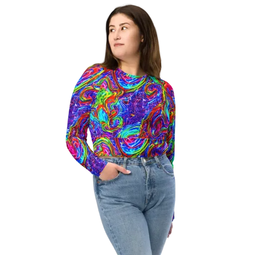 Cobalt Marbling on a Long Sleeve Crop Top