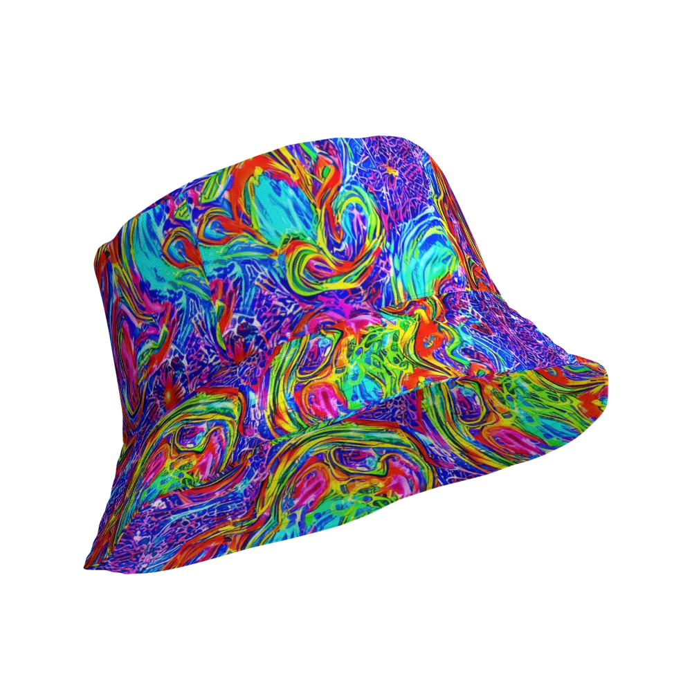Cobalt Marbling on Reversible Bucket Hat — Product details Outside