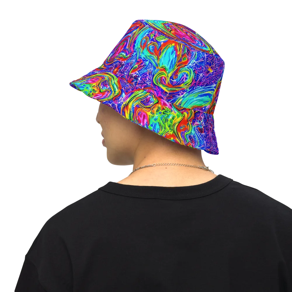 Cobalt Marbling on Reversible Bucket Hat — Back Inside