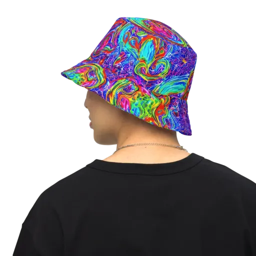 Cobalt Marbling on a Reversible Bucket Hat