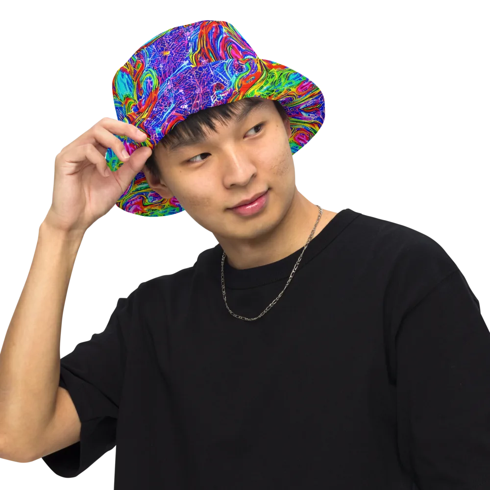 Cobalt Marbling on Reversible Bucket Hat — Front Inside