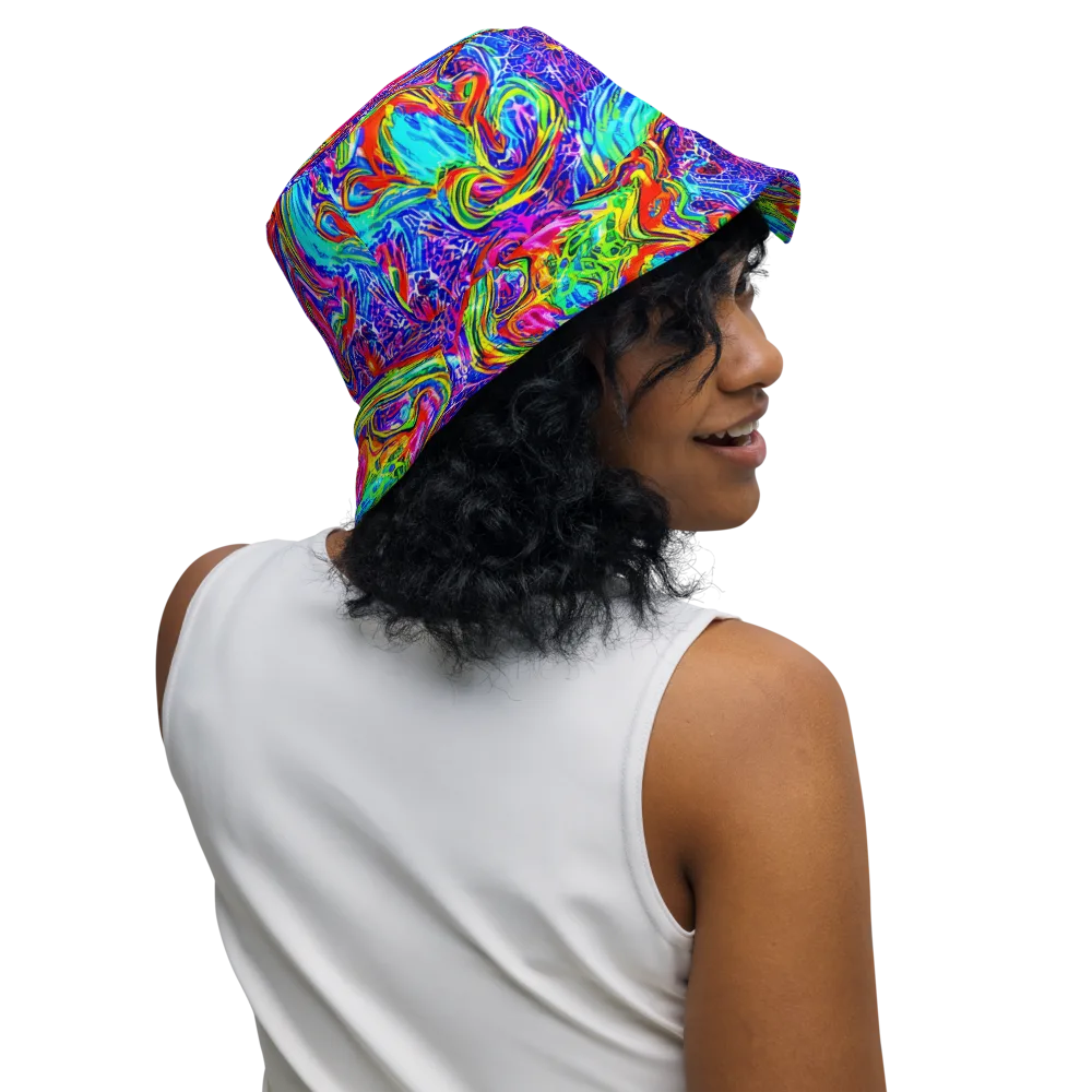 Cobalt Marbling on Reversible Bucket Hat — Right Outside