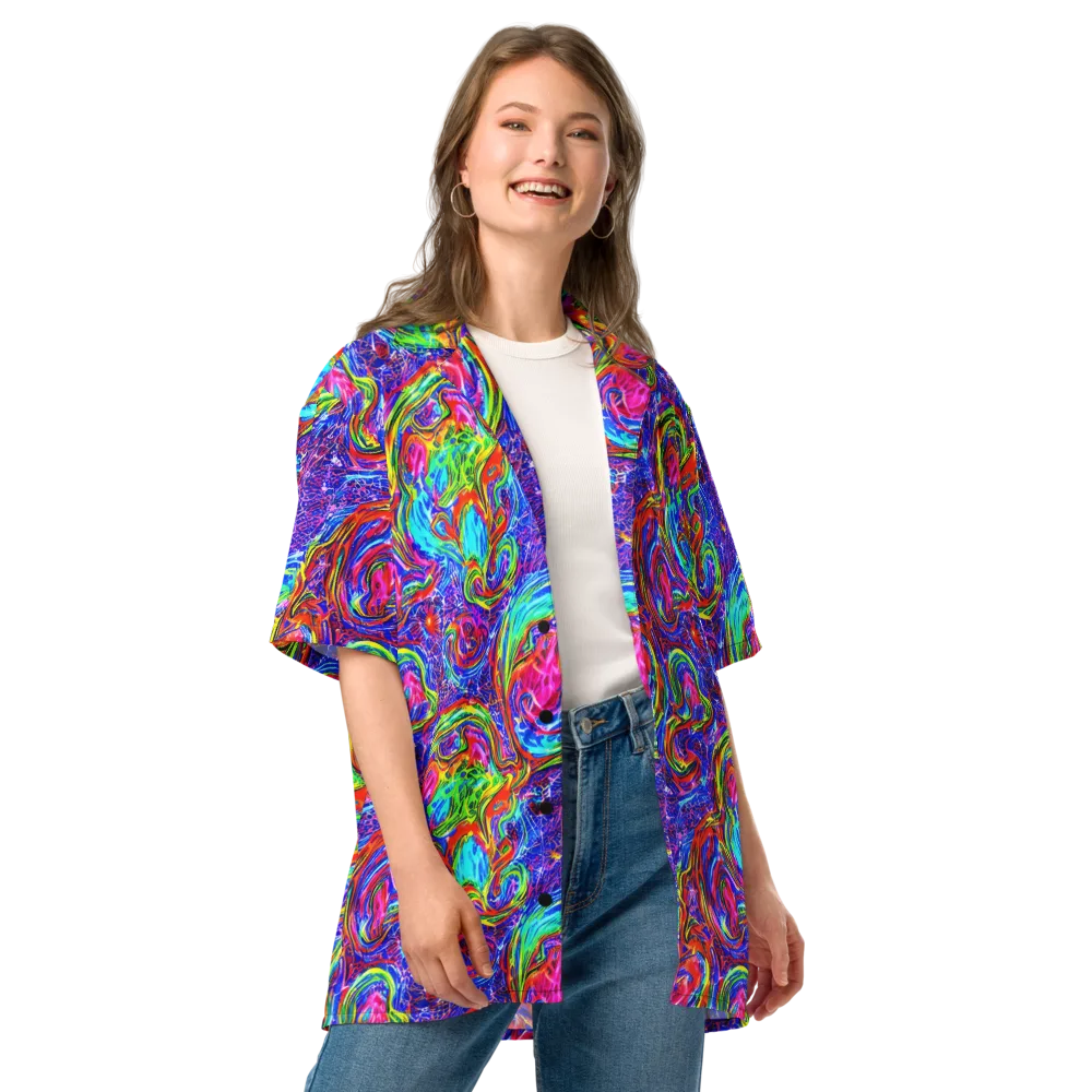 Cobalt Marbling on Button Shirt — Front
