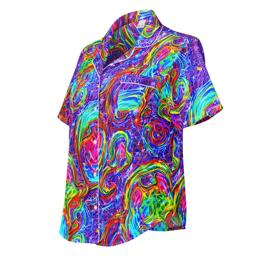 Cobalt Marbling on Women's Short Sleeve Pajama Top — Left Front