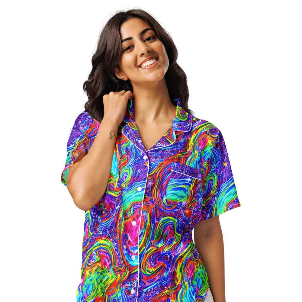 Cobalt Marbling on Women's Short Sleeve Pajama Top — Front