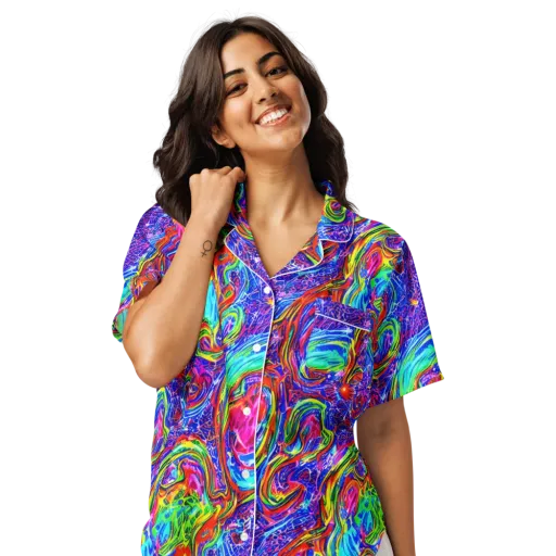 Cobalt Marbling on a Women's Short Sleeve Pajama Top