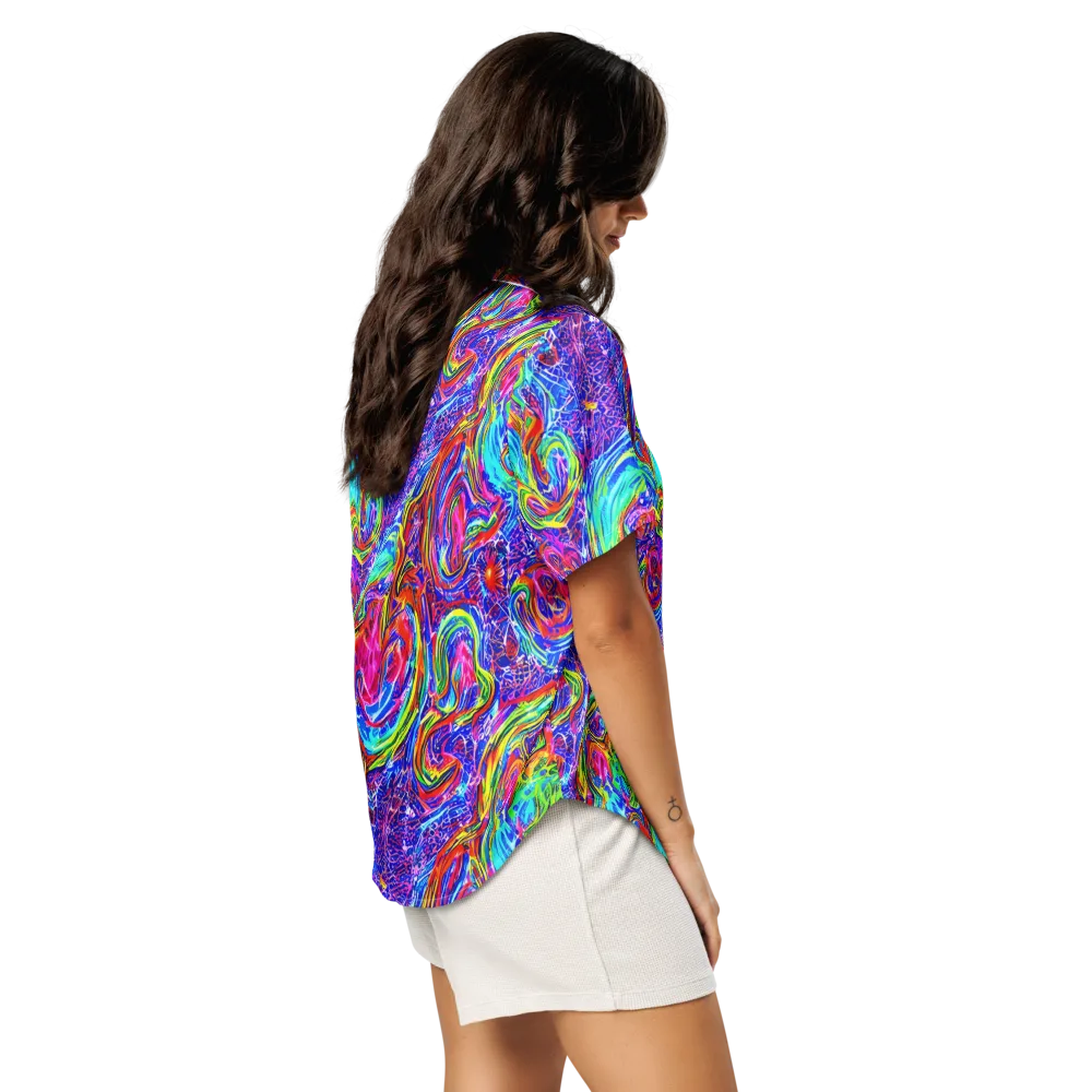 Cobalt Marbling on Women's Short Sleeve Pajama Top — Right Back
