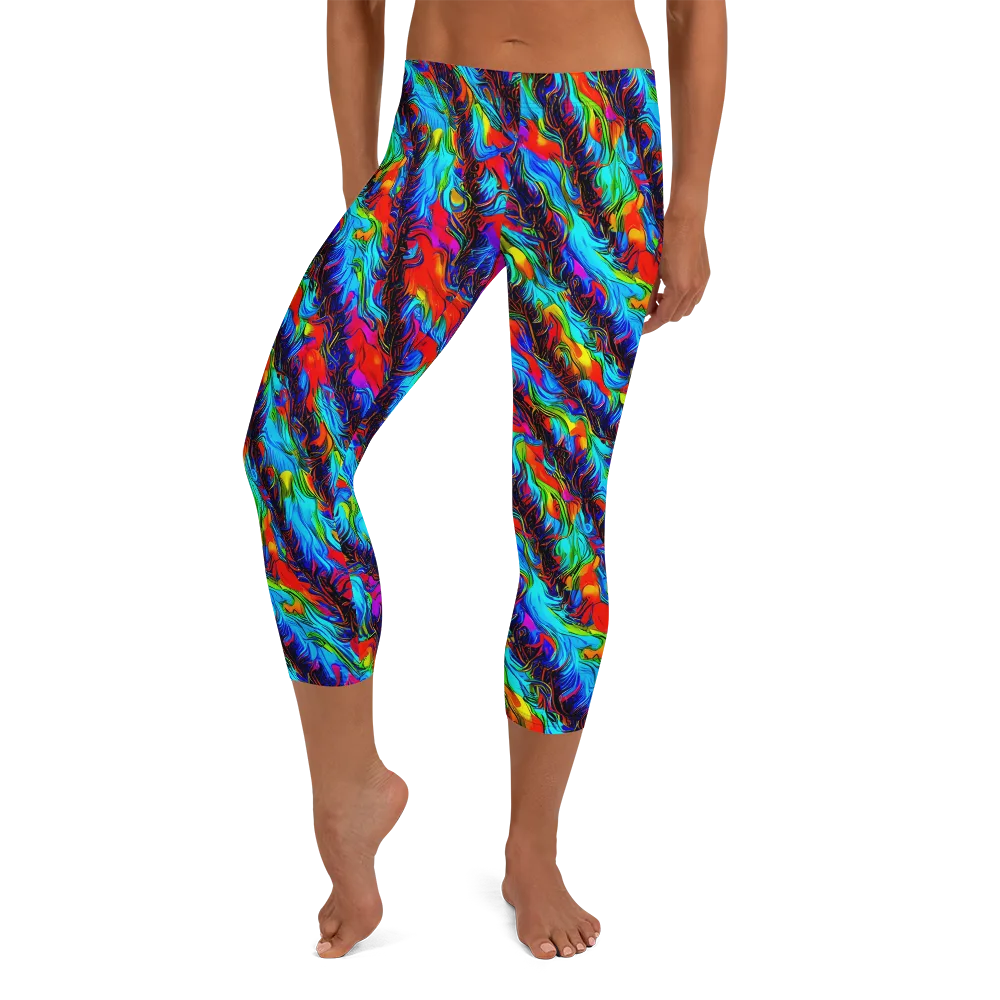 Firelight Current on Capri Leggings — Front