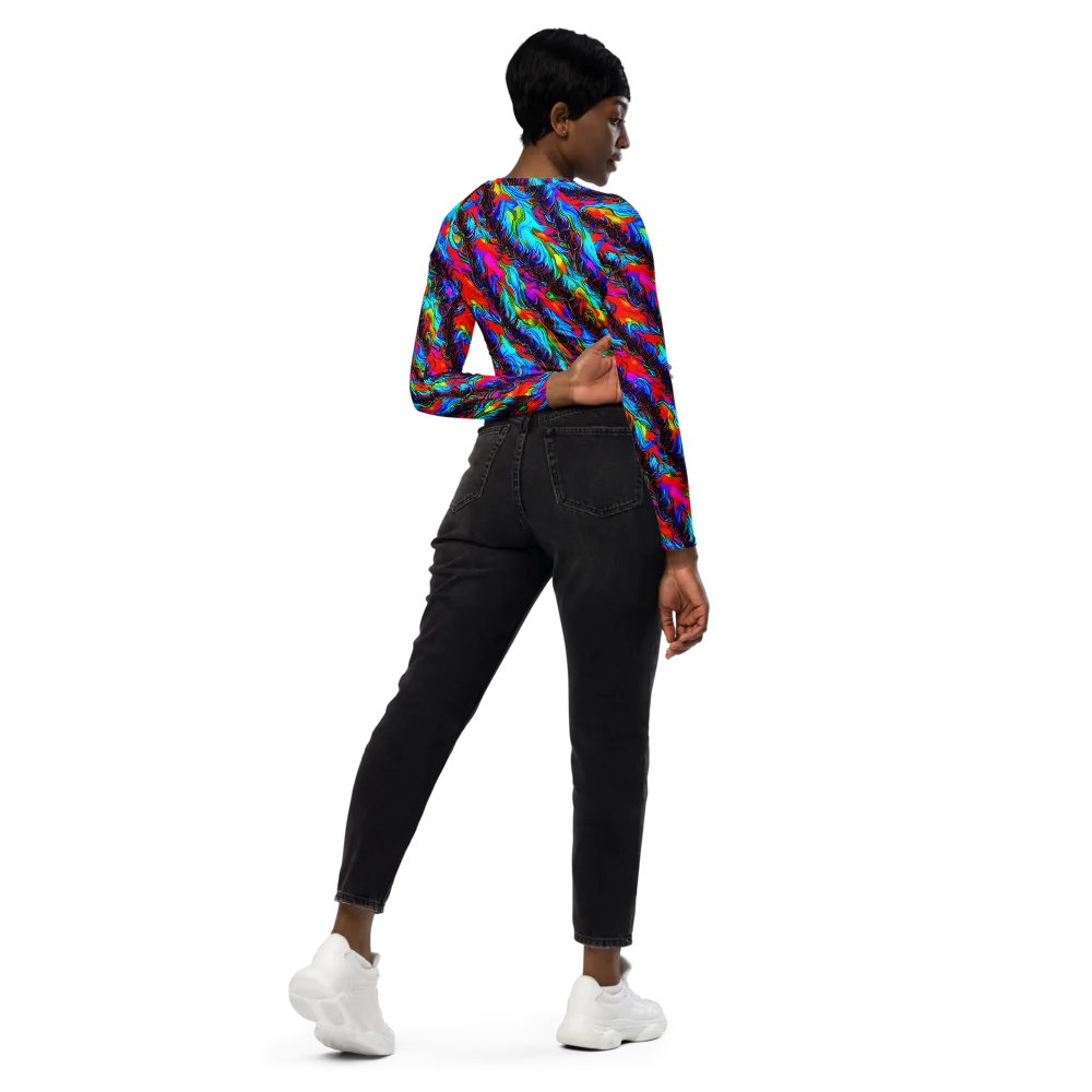 Firelight Current on Long Sleeve Crop Top — Right Back