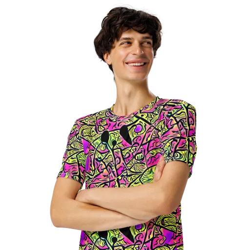 Luminous Scribble on a Men's Crew Neck T-Shirt