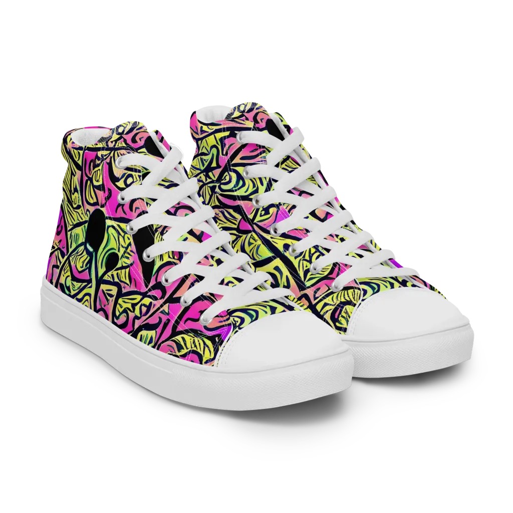 Luminous Scribble on Men's High Top Canvas Shoes — Right Front