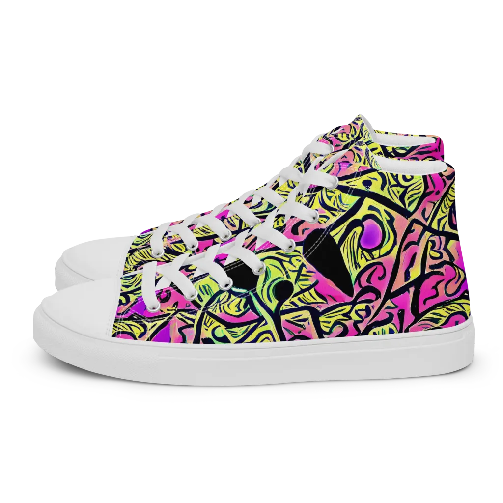 Luminous Scribble on Men's High Top Canvas Shoes — Left