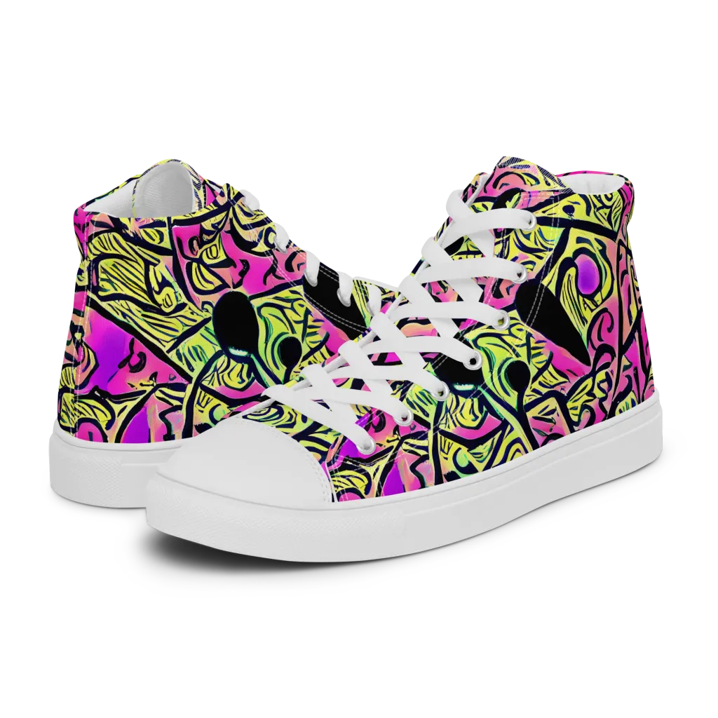Luminous Scribble on Men's High Top Canvas Shoes — Left