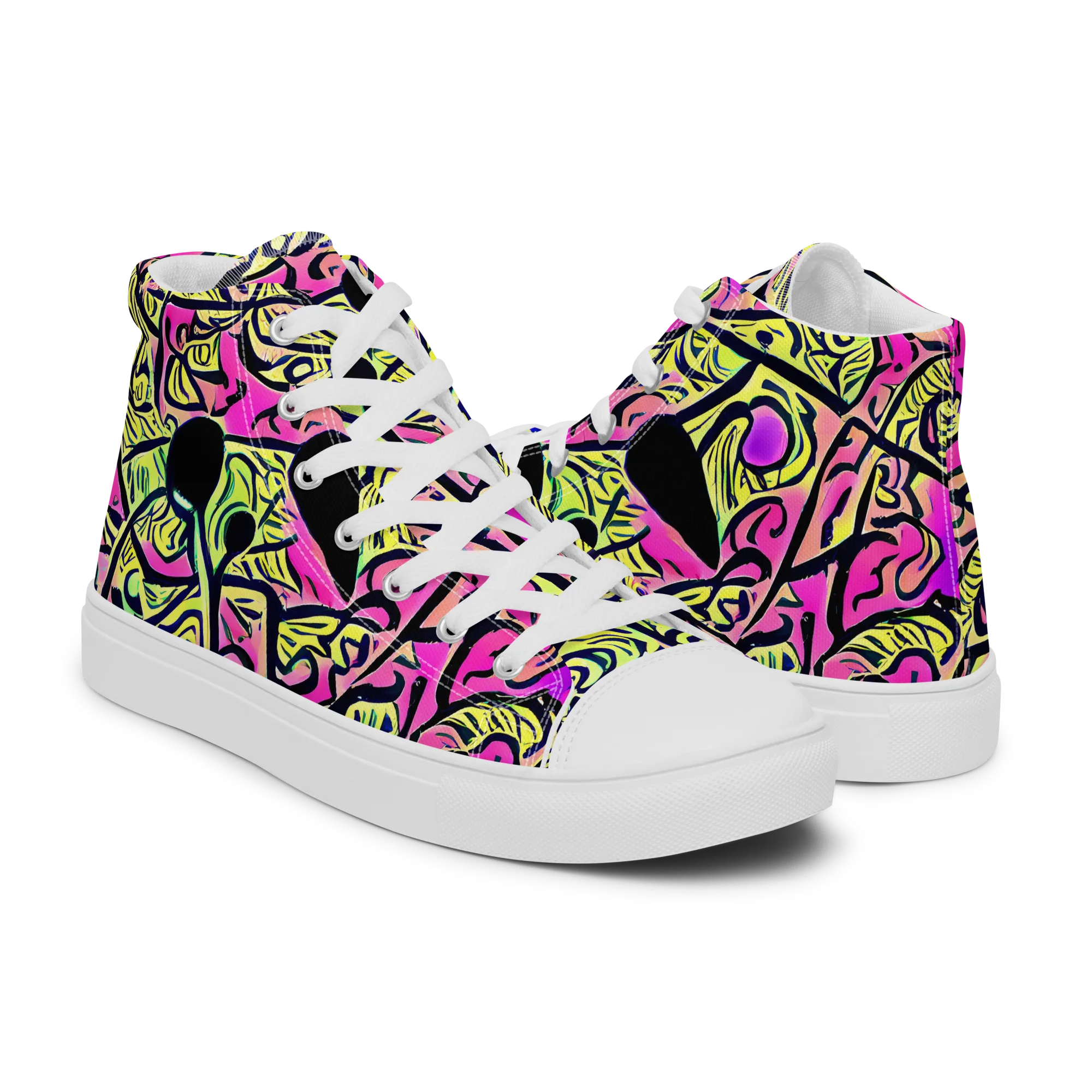 Luminous Scribble on Men's High Top Canvas Shoes — Right