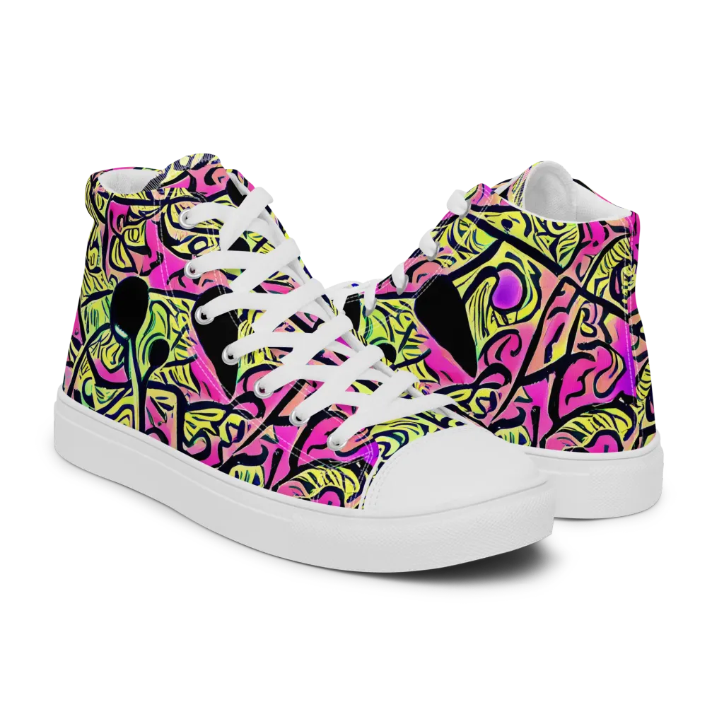 Luminous Scribble on Men's High Top Canvas Shoes — Right