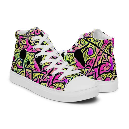 Luminous Scribble on a Men's High Top Canvas Shoes