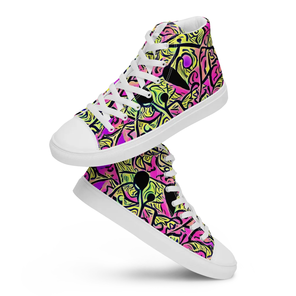 Luminous Scribble on Men's High Top Canvas Shoes — Front
