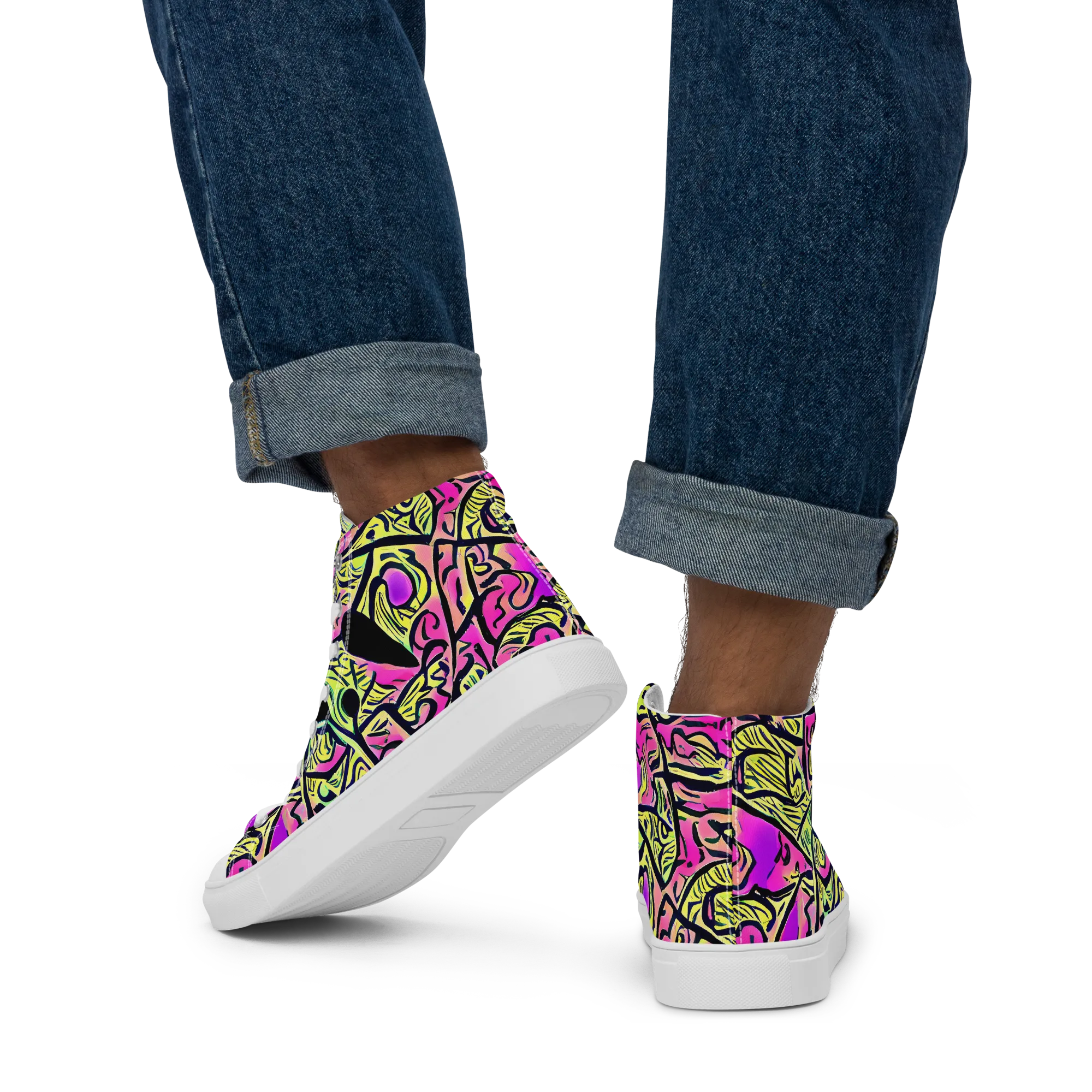 Luminous Scribble on Men's High Top Canvas Shoes — Back