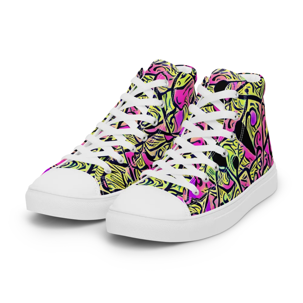 Luminous Scribble on Women's High Top Canvas Shoes — Left Front