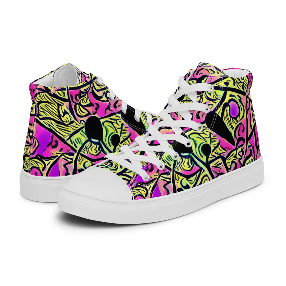 Luminous Scribble on Women's High Top Canvas Shoes — Left
