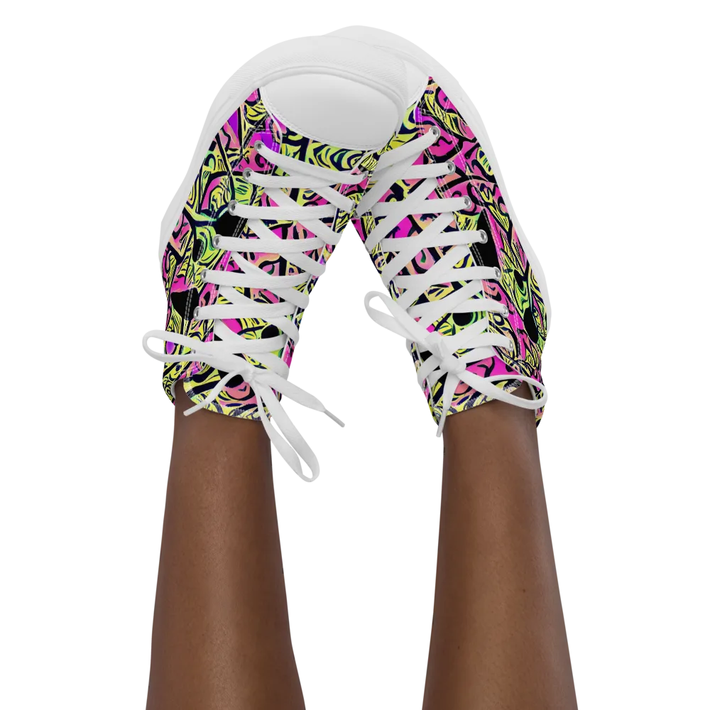 Luminous Scribble on Women's High Top Canvas Shoes — Front