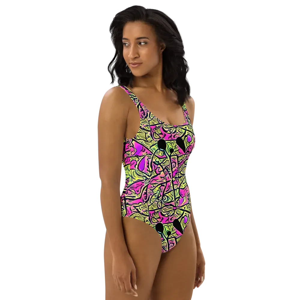 Luminous Scribble on One-Piece Swimsuit — Right