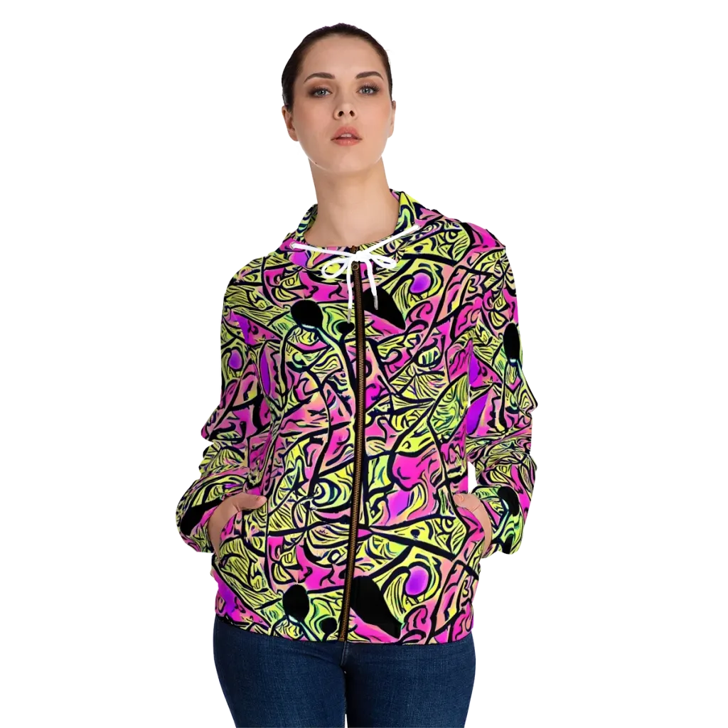 Luminous Scribble on Women's Full-Zip Hoodie — Front On Person