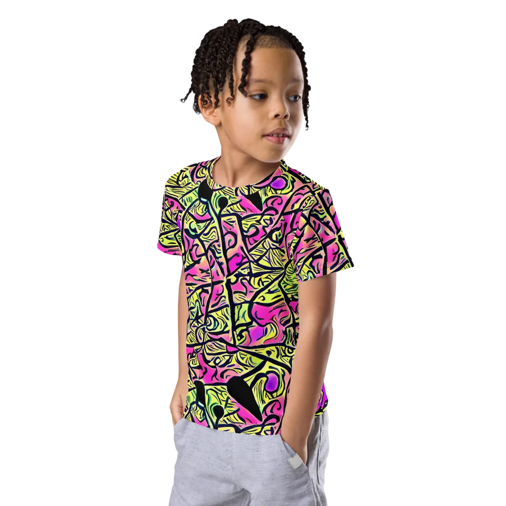 Luminous Scribble on Kids Crew Neck T-Shirt — Left Front