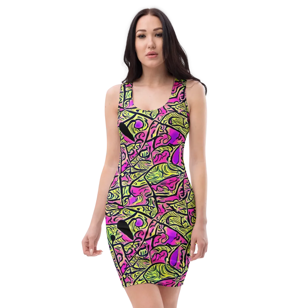 Luminous Scribble on Bodycon Dress — Front