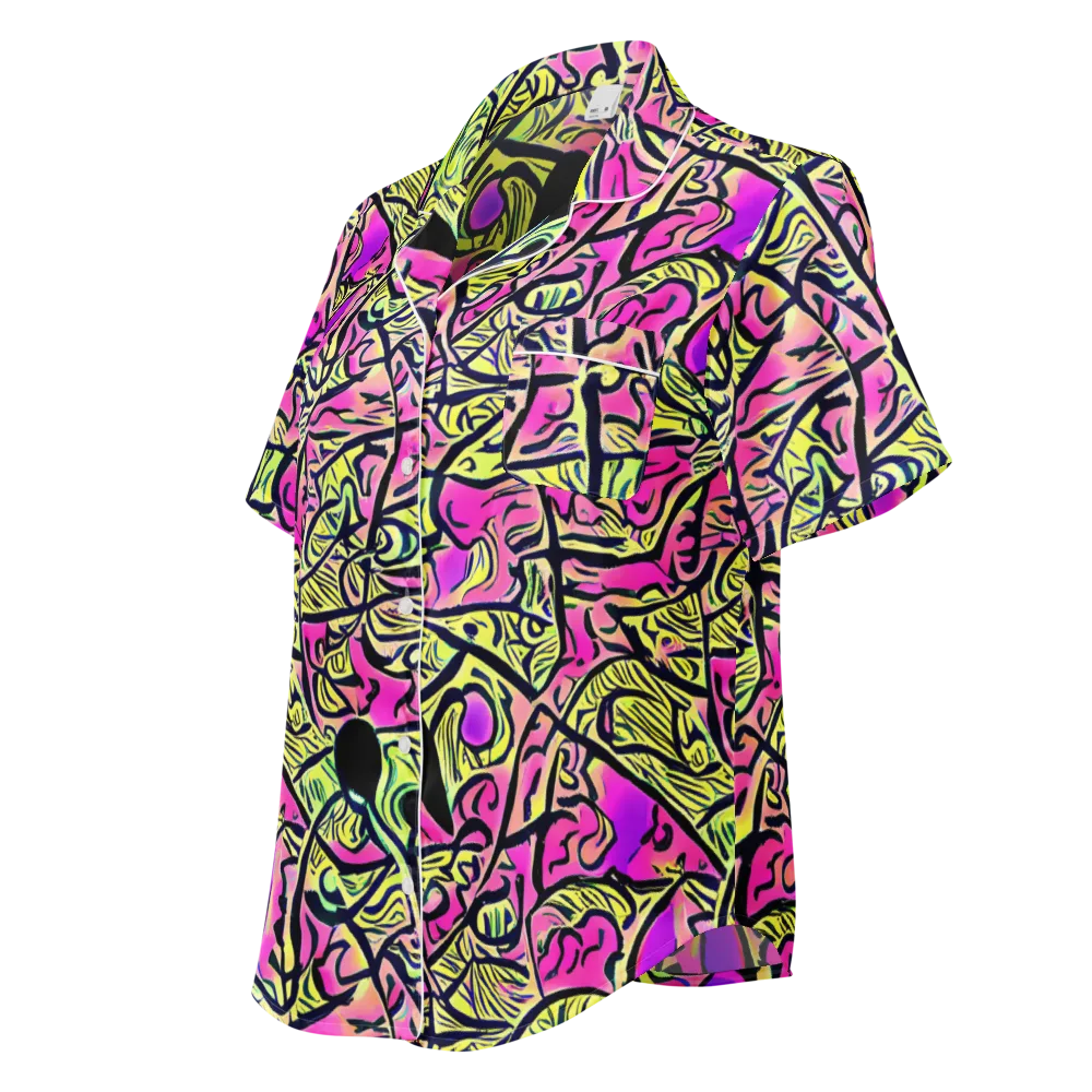 Luminous Scribble on Women's Short Sleeve Pajama Top — Left Front