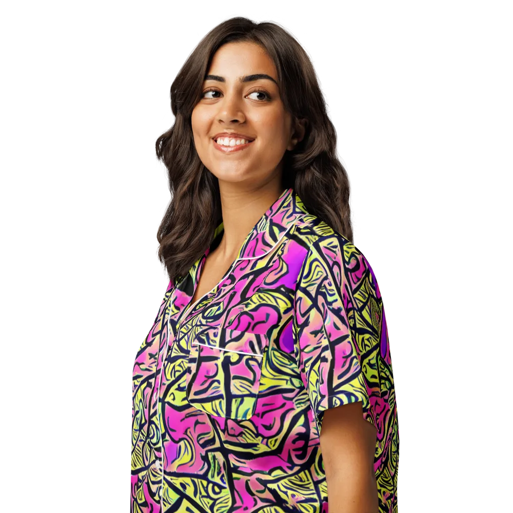 Luminous Scribble on Women's Short Sleeve Pajama Top — Left Front