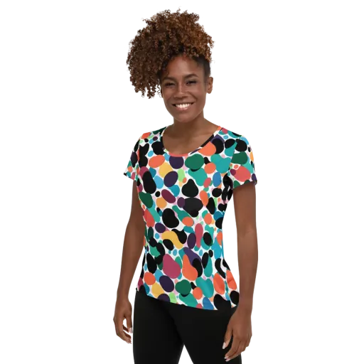 Chromatic Pebbles on a Women's Athletic T-Shirt