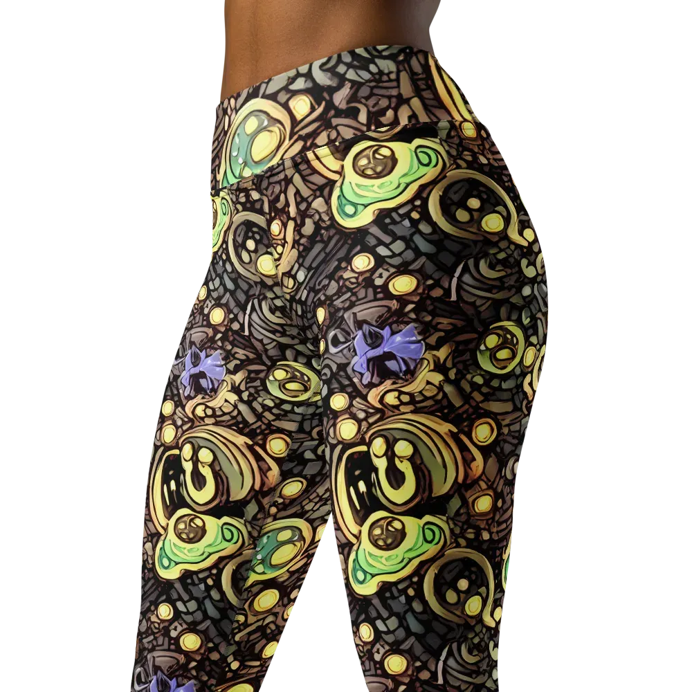 Gilded Circuit on Yoga Leggings — Left Front