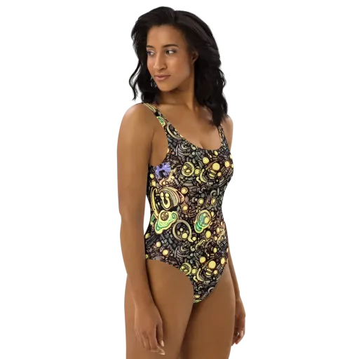 Gilded Circuit on a One-Piece Swimsuit