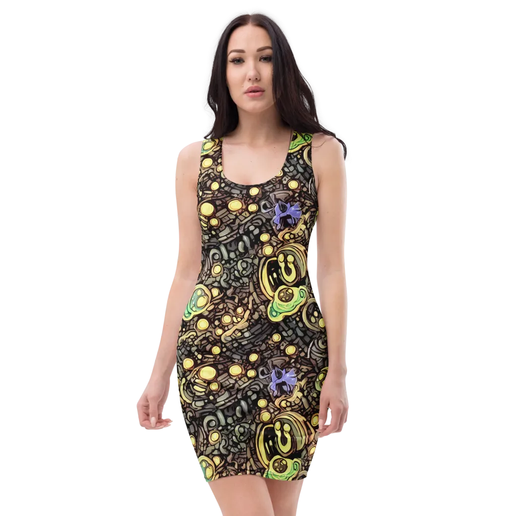 Gilded Circuit on Bodycon Dress — Front
