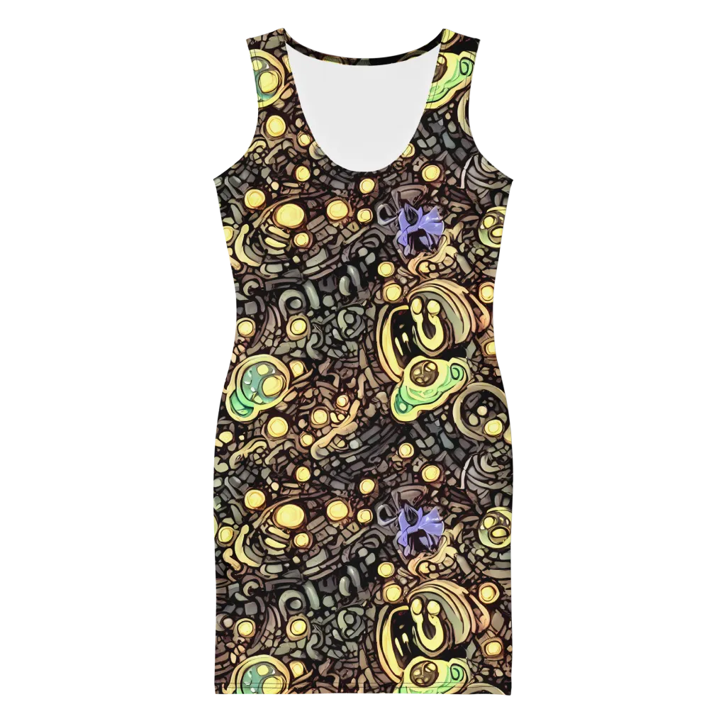 Gilded Circuit on Bodycon Dress — Front