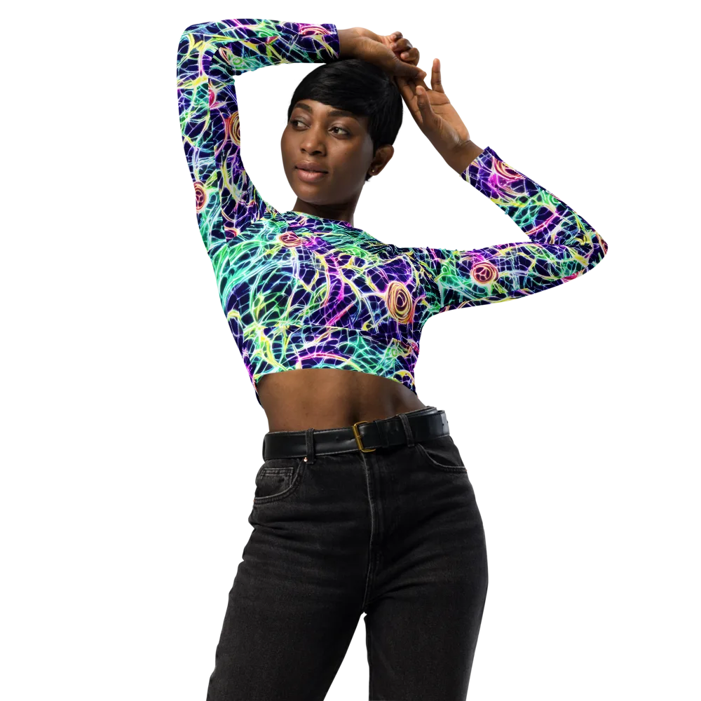 Ultraviolet Network on Long Sleeve Crop Top — Front