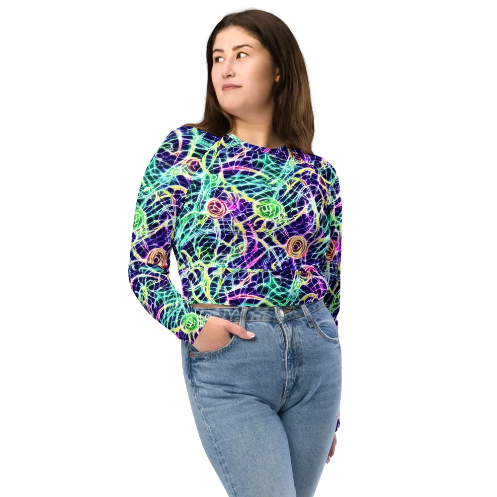 Ultraviolet Network on Long Sleeve Crop Top — Front