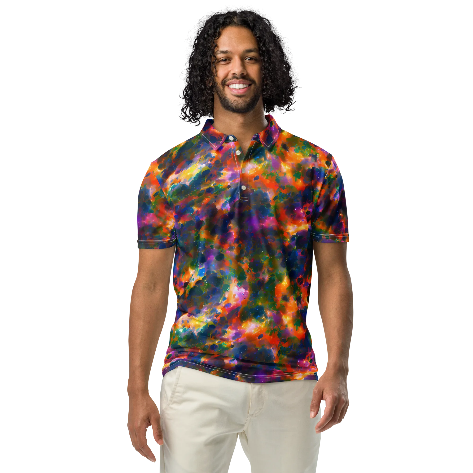 Cosmic Paintfall on Men's Slim Fit Polo Shirt — Front