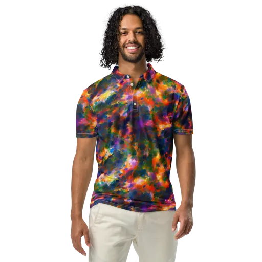 Cosmic Paintfall on a Men's Slim Fit Polo Shirt