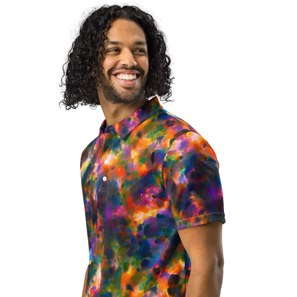 Cosmic Paintfall on Men's Slim Fit Polo Shirt — Left Front