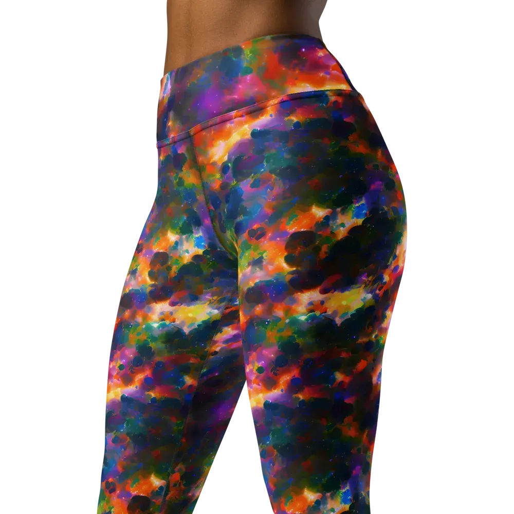 Cosmic Paintfall on Yoga Leggings — Left Front