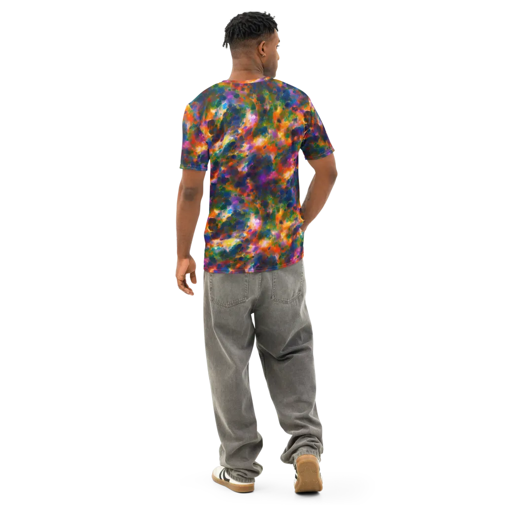 Cosmic Paintfall on Men's Cotton Crew Neck T-Shirt — Back