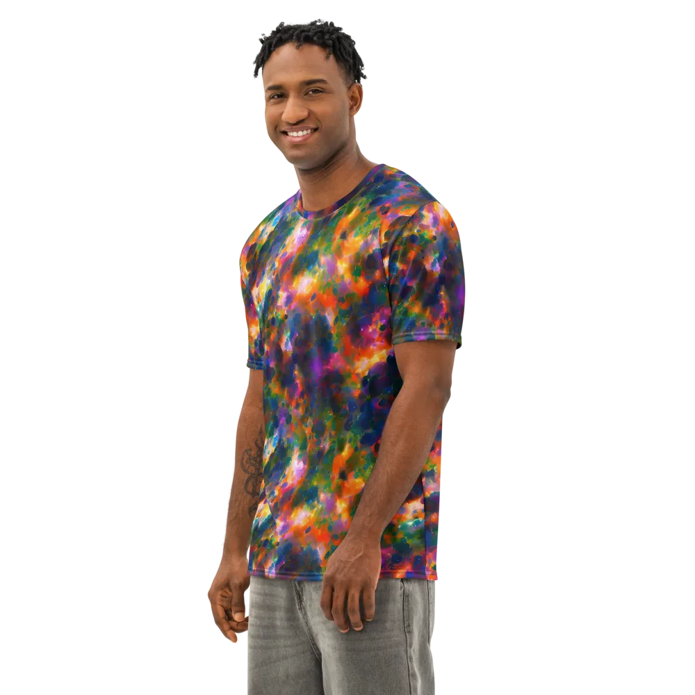 Cosmic Paintfall on Men's Cotton Crew Neck T-Shirt — Left Front