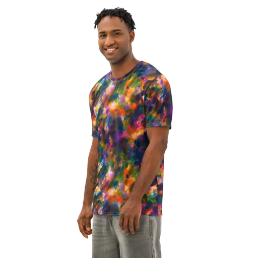 Cosmic Paintfall on a Men's Cotton Crew Neck T-Shirt
