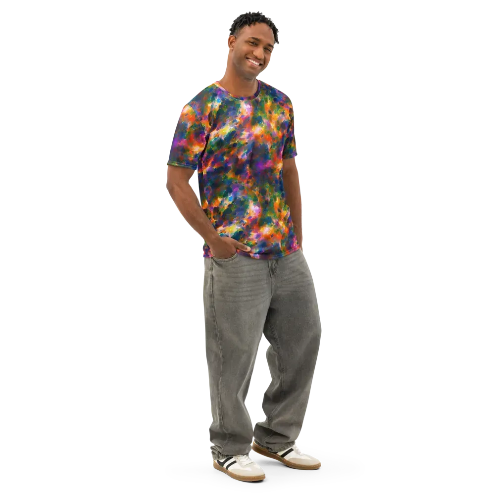 Cosmic Paintfall on Men's Cotton Crew Neck T-Shirt — Right Front
