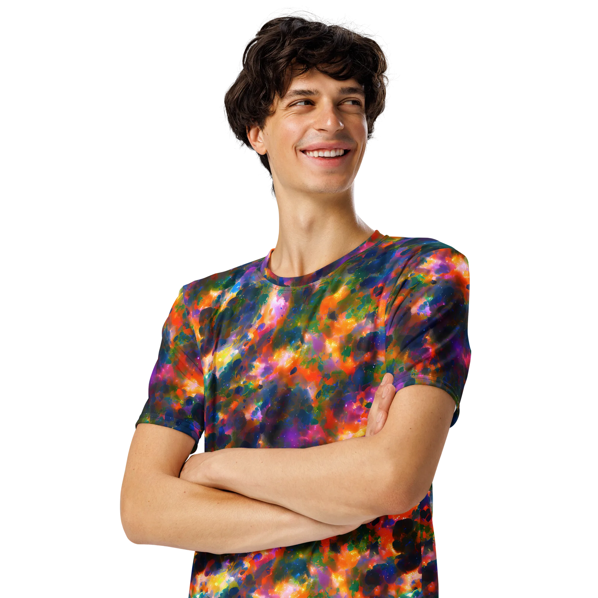 Cosmic Paintfall on Men's Crew Neck T-Shirt — Left Front