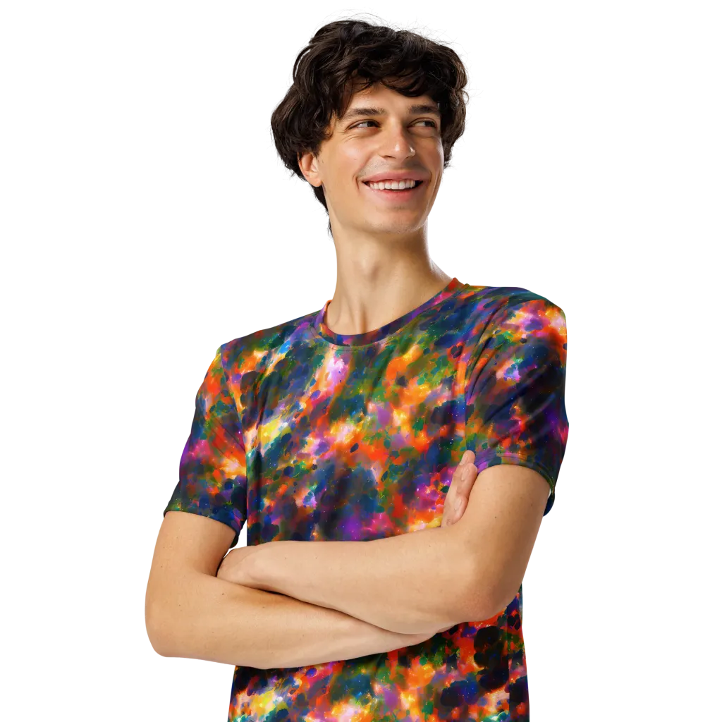 Cosmic Paintfall on Men's Crew Neck T-Shirt — Left Front